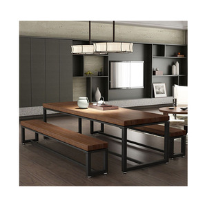 Mesa de Comedor Americana de Madera Maciza, Mesa de Restaurante Sencilla, Combinación de Mesa y Sillas de Comedor de Hierro Antiguo - Product Image 6