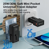 Wontravel - Nuevo Adaptador de Corriente Universal Portátil de Bolsillo con Carga Rápida PD QC3.0 de 25 W, Puertos USB Dobles, Cargador de Viaje Multi-Enchufe
