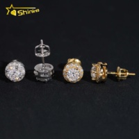 Pendientes de Botón de Diamante Moissanita con Diseño de Halo en Plata 925 de 6.5MM, 8MM y 9MM, Estilo Hip Hop de Gran Venta