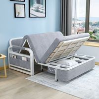 Canapé-lit 2 places en tissu gris avec rangement, style moderne, meuble de salon, cadre pliable en bois/métal, chambre à coucher