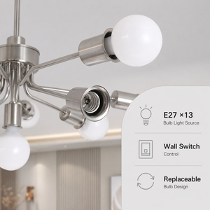 Lustre moderne en fer pour salon, salle à manger, montage au plafond intérieur, E27, 13 ampoules, grande taille, luminaire en métal, interrupteur mural - Product Image 4