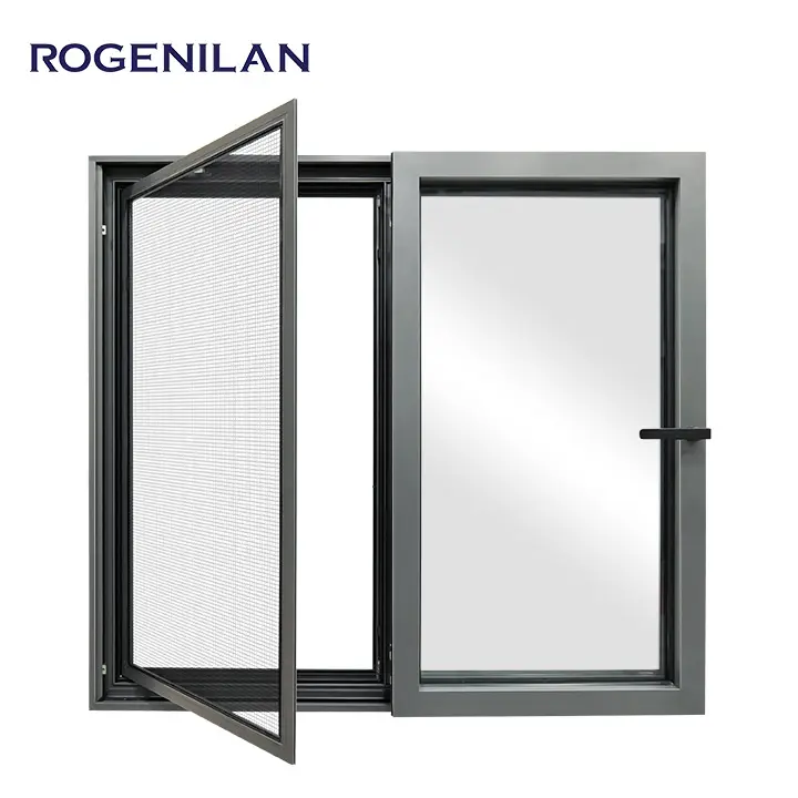 ROGENILAN NFRC Certificate Double Glazing German Aluminium Tilt And Turn Window Sliding Black Drifting Windows