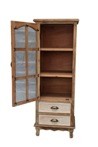 Armoire de rangement rustique en bois avec porte décorative découpée et 2 tiroirs, organisateur étroit et <span class=keywords><strong>haut</strong></span> pour salon, chambre à coucher - Product Image 3