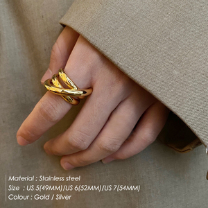 EManco Ins 2022 热销钛金18K镀金戒指 独特设计编织戒指 时尚大戒指女款 - Product Image 2