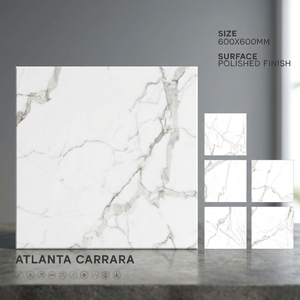 Cloudy White Design 600x600mm High Gloss Polished Porcelain Tiles Marble Effect Floor Finish 60x60cm - Product Image 1