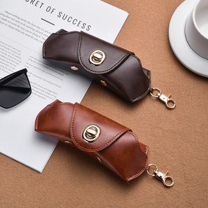 Factory Supply Retro Style PU Leather Sunglasses Case, <b>Bag</b> <b>Charm</b> Eyeglasses Storage Pouch with Twist Lock - Product Image 1