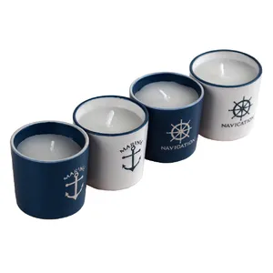 Nautical Fragrance Candles Navy Blue White Empty Ceramic Jars for Making Candle