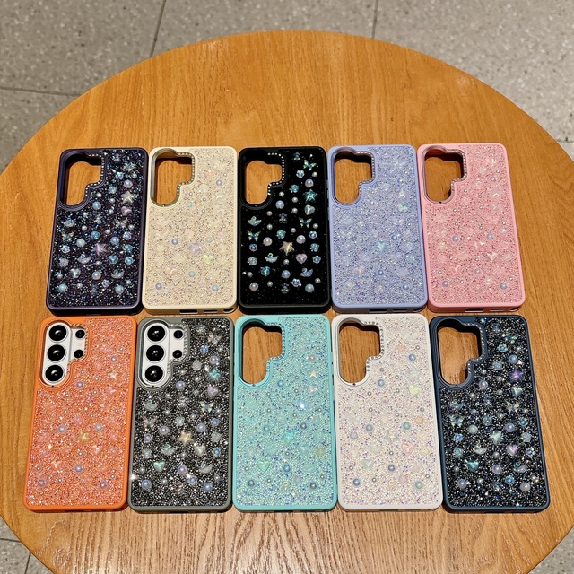 Glitter Diamond Rhinestones Pearl Phone Case for Samsung Galaxy S25 S26 Ultra Fashion Shiny Bling Girly Shockproof Cover Shell