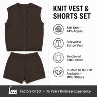 Ensemble de tricots pour femmes avec logo personnalisé, tricot fin, sans manches, col rond, couleur unie, décontracté, été, mélange d'acrylique, doux, usine OEM et ODM