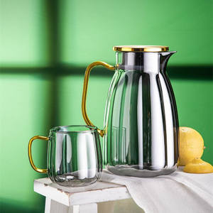 Ensemble de bouilloires en verre borosilicate de haute qualité, moderne et élégant, avec couvercle coloré, résistant à la chaleur, pour café et thé - Product Image 3