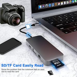 Chất lượng cao 8 trong 1 USB-C HUB <span class=keywords><strong>Adapter</strong></span> Type-C dữ liệu USB C Docking Station USB Hub đối với MacBook Air Dell Lenovo nhôm - Product Image 3