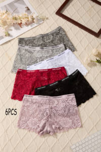 En Stock Set de 6 Bóxers de Encaje Sexy, Ropa Interior Transparente Culottes de Encaje para Mujer con Estampado de Letras, Boyshorts de Encaje Completo - Product Image 2