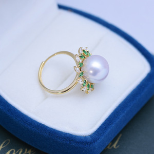 Bague pour femme Wenchi Edison, perle d'eau douce 11-12mm avec argent S925, violet et blanc, réglable, forte luminosité, faibles défauts, Chine - Product Image 3