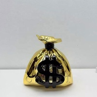 Sculpture en résine en forme de sac d'argent, modèle 'Love', couleur personnalisée, placage or chromé, sac de dollars pour décoration artistique et d'intérieur, vente en gros