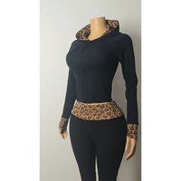 Ensemble 2 pièces décontracté pour femme : veste unie à fermeture éclair et manches longues, pantalon court à taille repliée, en coton et élasthanne, idéal pour l'automne