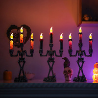 Lanterne à bougie squelette d'Halloween pour la décoration de table de fête, lampe LED