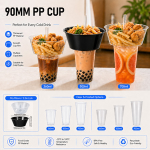 Gobelet jetable 3-en-1 en plastique PP avec couvercle bol à collation, transparent/givré, sans BPA, qualité alimentaire, pour boissons froides, thé au lait Boba, et hotpot - Product Image 3