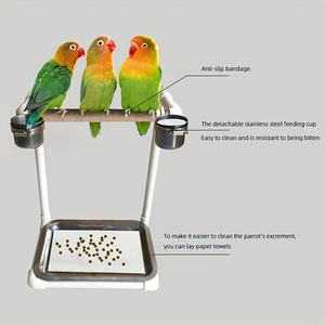 حامل جثم ببغاء قابل للتعديل مع أكواب تغذية رف تدريب طائر متنقل من كلوريد البولي فينيل متين للطيور الصغيرة إلى الكبيرة - Product Image 3