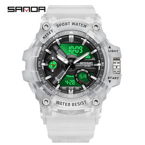 Montre de sport de luxe SANDA 3179 pour homme, mouvement à quartz, affichage LED, bracelet en silicone, résistance à l'eau 5 BAR, résistance aux chocs - Product Image 1