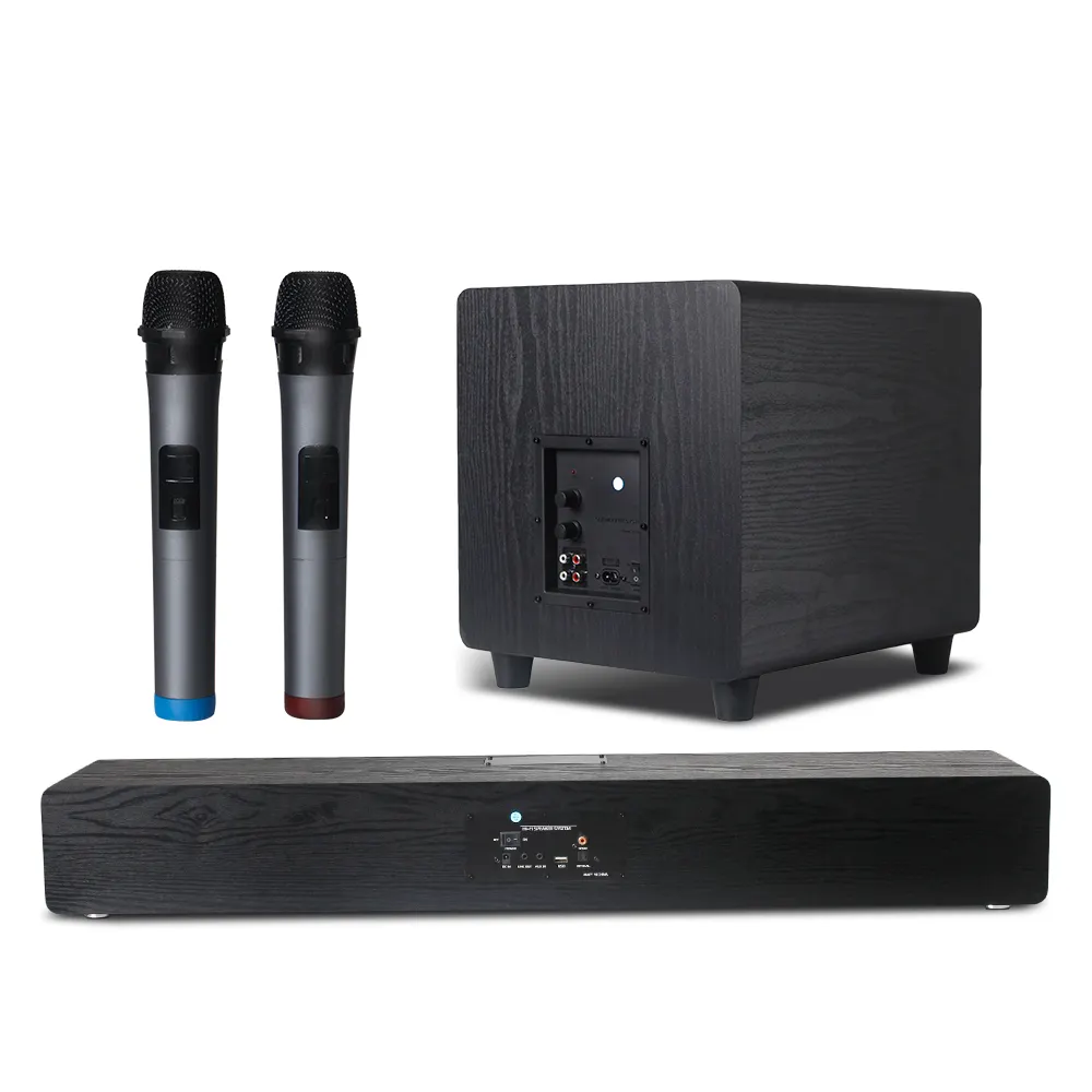 Blue-tooth Active TV 5.0 Remote Control Sound Bar Home Cinema System Strong Bass Subwoofer Speaker with Handheld Microphone