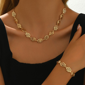 Jewelry <b>Set</b> Retro Simple Gold Circular Swirl <b>Bracelet</b> <b>Necklace</b> <b>Set</b> Fashion Girl's Jewelry Gift - Product Image 1