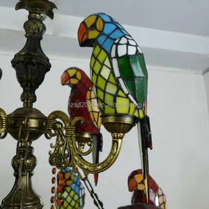 Lustre Tiffany de style européen en verre teinté, 12 ampoules LED, motif perroquets, commande tactile, 110V-240V, garantie 2 ans, 2700K Chaud - Product Image 6