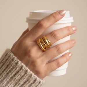 Cincin Tebal 3 Lapis Berlapis Emas 18K Anti Air, Desain Unik dan Mewah, Perhiasan Wanita Fashionable - Product Image 4