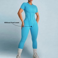 Combinaison de sport sans dos personnalisée pour femme, une pièce, manches courtes, pour le yoga, la gym et le fitness