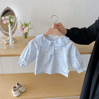 Angou Design Coréen Fleur Imprimé Infant Toddler Bébé Filles Col Claudine Blouse Chemise Vêtements Bébé Top