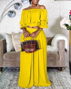 2023 Top moda S-5XL Color sólido Sexy una línea cuello Peplum pantalones cortos pierna <span class=keywords><strong>biblioteca</strong></span> traje <span class=keywords><strong>de</strong></span> mujer <span class=keywords><strong>de</strong></span> talla grande conjuntos <span class=keywords><strong>de</strong></span> dos piezas - Product Image 5