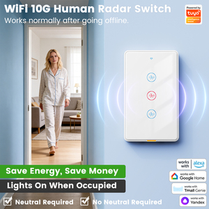 Interruptor Inteligente Tuya con Radar 10G, Panel de Vidrio Curvo 2.5D, Detección de Presencia Humana, 5M 120 °   Encendido/Apagado Automático por Voz con <span class=keywords><strong>Alexa</strong></span> y Google - Product Image 3