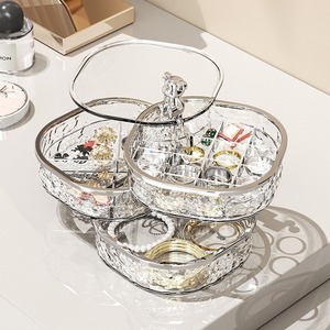 Caja de Joyería de Tres Niveles con Diseño de Ondas de Agua, Cuadrada, Transparente con Tinte Gris, Giratoria, a Prueba de Polvo, Organizador de Anillos y Aretes de Plástico - Product Image 3