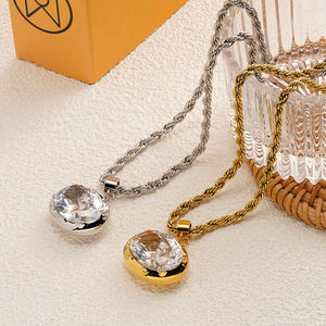 Collares Al Por Mayor Con Colgante de Zircón Ovalado, Choker Impermeable de Acero Inoxidable, Joyería Sencilla y de Moda con Baño de Oro de 18K P253622 - Product Image 4