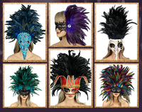 Demi-masque en plumes réglable pour cosplay, plumes légères (thème anime/fantasy), fête à thème vintage, élégant et mystérieux