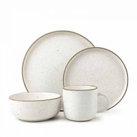 Service de table nordique 16 pièces en grès céramique de luxe, motif à pois vaporisés par technique givrée, avec bols à soupe
