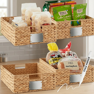 Cestas de Almacenamiento de Jacinto de Agua, Rectangulares, Hechas a Mano, Organizadores de Cocina Tejidos con Etiquetas de Tiza, Paquete de 4, Estilo Rústico - Product Image 3
