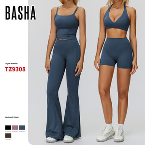 BASHAsports Women's Seamless Yoga Set Sports Bra Jacket <strong>Flare</strong> <strong>Leggings</strong> Workout Activewear Custom Logo - Product Image 2