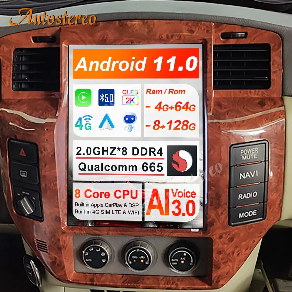 Qualcomm Android 11 8 + 128G écran Tesla voiture Navigation GPS pour NISSAN PATROL 5 Y61 Auto stéréo lecteur multimédia Radio unité principale