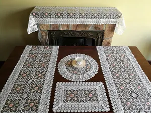 Populer desain grosir pernikahan hotel polyester renda perbatasan taplak meja untuk meja penutup