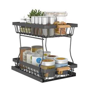 Bán sỉ lưu trữ nhà bếp kim loại 2 Tier trượt dưới bồn rửa Organizer