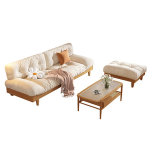 Ensemble de canapés en bois massif crème Rushan, trois places, capitonné, meubles de salon - Product Image 5