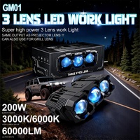 XENPLUS GM01 Phare de Conduite Bi-LED à 3 Lentilles 200W 60000LM Faisceau Haut et Bas IP68 Projecteur de Grille Tout-Terrain 9-32V