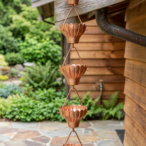Copper Hanging Rain Chain Ornament Traditional Outdoor <b>Garden</b> Decor Weather Resistant Polished Finish - Product Image 3