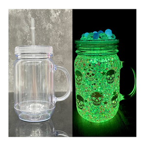 Usa kho 20oz đôi tường nhựa <span class=keywords><strong>Mason</strong></span> <span class=keywords><strong>Jar</strong></span> tái sử dụng rõ ràng nhựa <span class=keywords><strong>Mason</strong></span> <span class=keywords><strong>Jar</strong></span> với xử lý cho quả cầu tuyết và UV dtf kết thúc tốt đẹp - Product Image 2