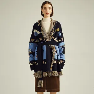 RTS冬の新しいファッションの女性カシミアウールブレンド長袖プラスサイズロングカーディガンセーター