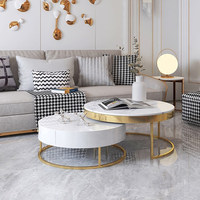 Ensemble de tables basses gigognes modernes de haute qualité en acier inoxydable pour salon, avec tiroir de rangement en bois, table centrale ronde pour le thé