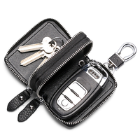 Porte-clés en cuir Pu porte-clés de voiture avec 2 poches à fermeture éclair porte-monnaie personnalisé petit portefeuille