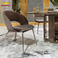 Ensemble de chaises de salle à manger de luxe en cuir véritable SPARKLE pour la maison moderne chaise de salle à manger en acier inoxydable et métal