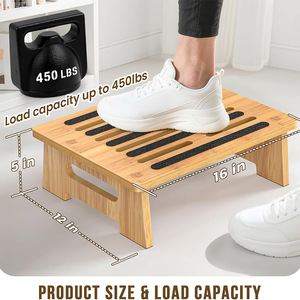 Sgabello Moderno Antiscivolo in Bambù Naturale Ergonomico Durevole Ecologico Poggiapiedi per Scrivania, Letto, Bagno, Cucina HUNDRED - Product Image 2