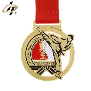 Medalla deportiva de taekwondo de aleación de zinc, Medalla deportiva de metal con diseño personalizado, esmalte suave chapado en oro